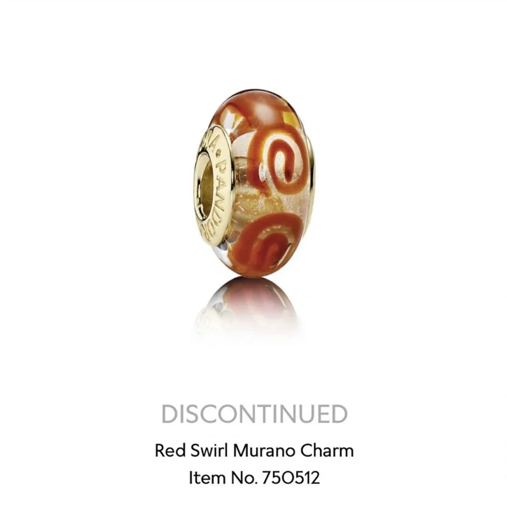 NEW Pandora RETIRED RARE 14k Gold Glass Red Swirl Murano Charm - Picture 4 of 16